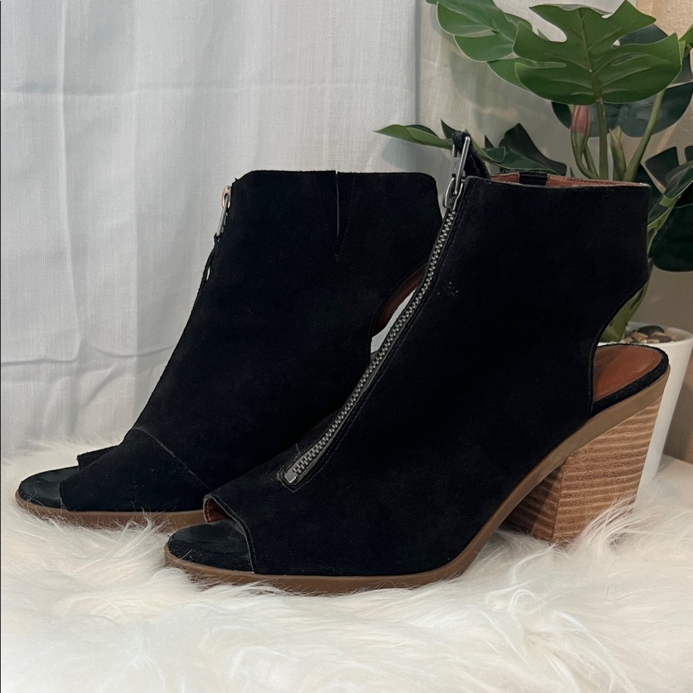 Lucky Brand Black Peep-Toe Ankle Booties